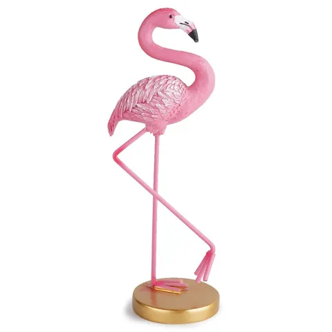 Ornement de Flamant Rose en Résine Moderne Minimaliste Avec Base Dorée Figurine d'Animal de Style Nordique Élégant