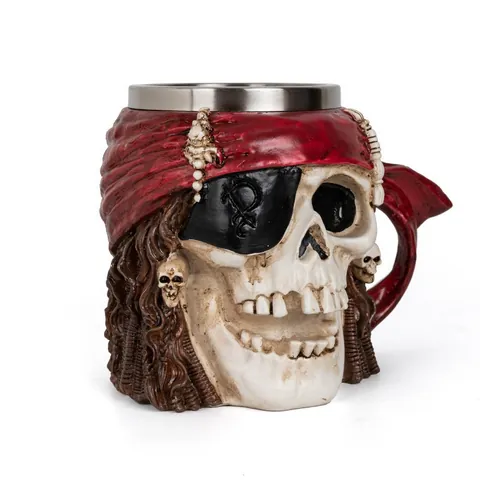Wikinger Piraten Totenkopf Becher Harz Edelstahl Innen Kreativ 3D Gotisch Kaffee Bier Tasse Für Bar Halloween Party Deko
