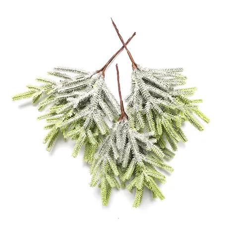 Artificial Snow Frosted Pine Needles Cypress Branches Green PVC Faux Plant For Christmas Wedding Home Desktop Decoration