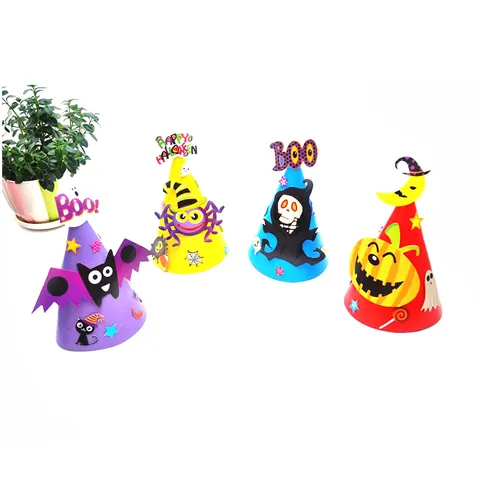 Halloween DIY Paper Party Hats For Kids Cartoon Pumpkin Bat Ghost Pattern Decoration School Classroom Accessories Supplies