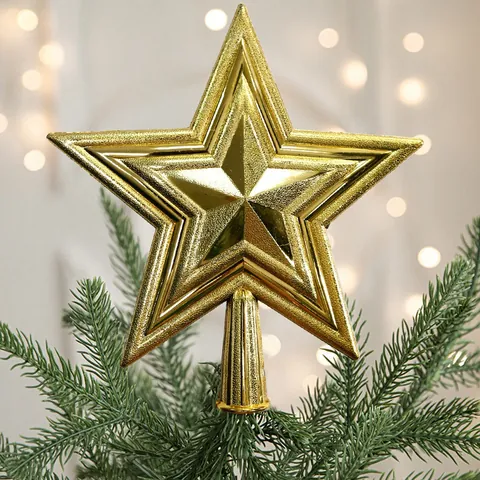 Galvanisierter Kunststoff Weihnachtsbaumspitze Stern Gold Silber Rot Ausschneiden Fünfzackiger Stern Ornament Für Feiertag Home Party Dekor