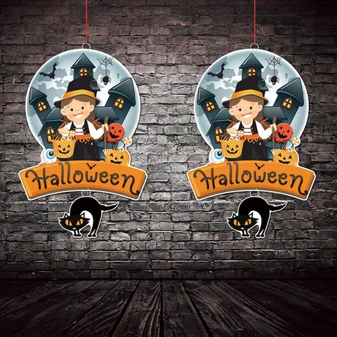 Halloween Papier Hängende Dekorationen Kürbis Hexe Geist Fledermaus Banner Bar Schule Party Atmosphäre Ornament Bunting