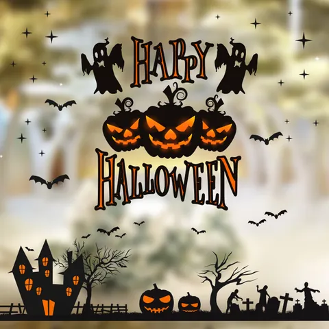 Halloween Window Clings Static Cling Stickers PVC Witch Pumpkin Bat Ghost Decals For Shop Supermarket Glass Window Party Decor