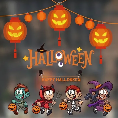 Halloween Window Clings Static Cling Stickers PVC Witch Pumpkin Bat Ghost Decals For Shop Supermarket Glass Window Party Decor