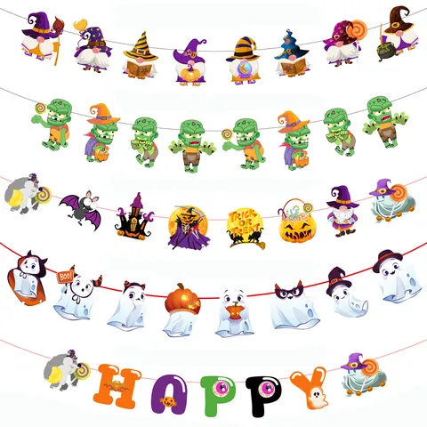 Halloween Cartoon Papier Banner Girlande Hängende Dekoration Geist Kürbis Fledermaus Zombie Party Hintergrund Atmosphäre Layout Zubehör