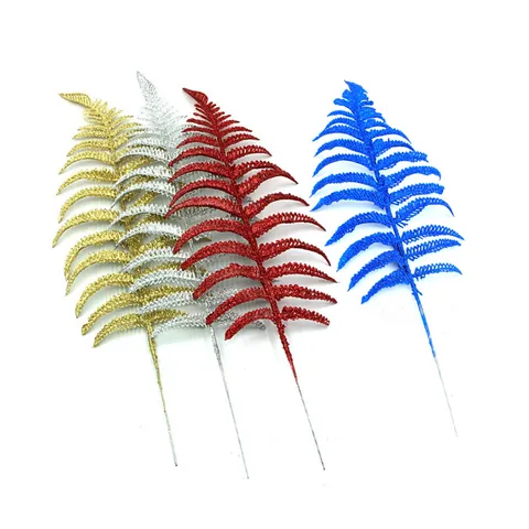 Christmas Tree Decoration Glitter Fern Leaves Artificial Sparkling Branches For Xmas Party Wedding Home Ornament Craft