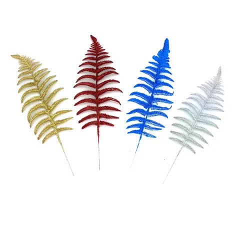 Christmas Tree Decoration Glitter Fern Leaves Artificial Sparkling Branches For Xmas Party Wedding Home Ornament Craft