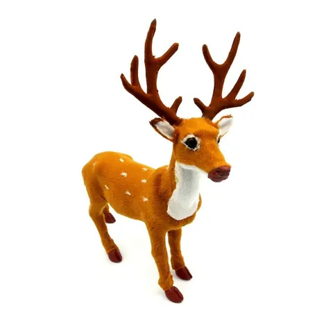 Realistische Weihnachts-Rentier-Figur Gefleckte Sika-Hirsch-Ornament Beflockung Kunststoff Elch-Statue Für Feiertags-Haus-Party-Tischdekoration Geschenk