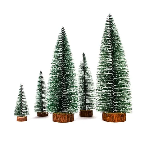 Mini Christmas Tree Snow Flocked Cedar Tree Desktop Tabletop Ornament With Wood Base For Christmas Party Decoration Home Office