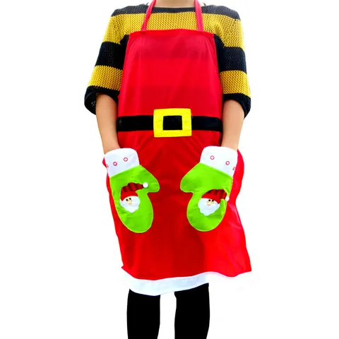 Christmas Themed Apron Santa Claus Snowman Printed Applique Waiter Apron For Christmas Party Decoration Home Kitchen Festive Decor