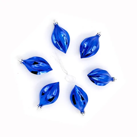 Bolas de Navidad Azules Galvanizadas en Forma de Oliva Adornos Colgantes Metálicos Nervados para el Árbol de Navidad Decoración de Fiestas