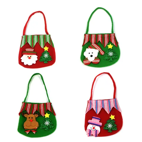 Cartoon Christmas Gift Bag Felt Santa Snowman Reindeer Bear Pattern Handle Sequin Decoration Party Supplies Handheld Bag