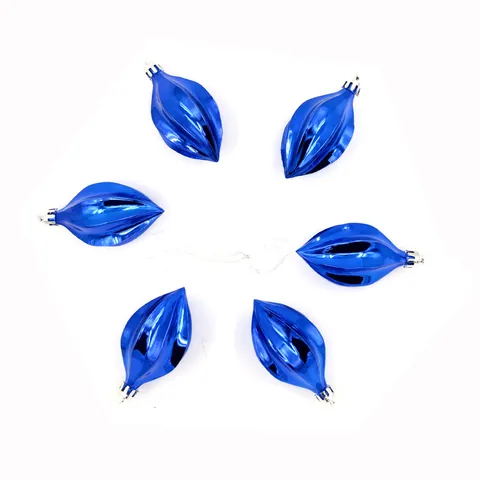 Bolas de Navidad Azules Galvanizadas en Forma de Oliva Adornos Colgantes Metálicos Nervados para el Árbol de Navidad Decoración de Fiestas