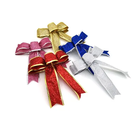 Glitter Christmas Bows Decorations For Christmas Tree Holiday Gift Wrap DIY Ribbon Bowknots Festive Party Home Ornaments
