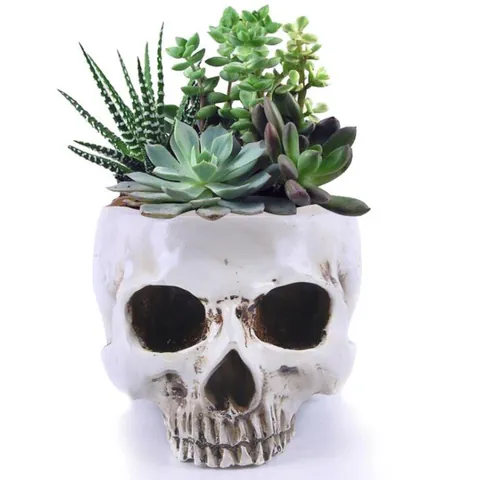 Creative Resin Skull Flower Pot Biomechanical Gothic Planter Halloween Decoration Home Tabletop Micro Landscape Hedgehog Pot