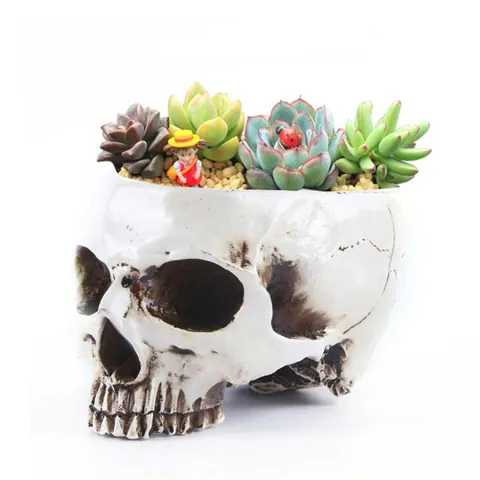 Gothic Resin Skull Flower Pot Halloween Decoration Vintage Skeleton Planter Home Office Desk Ornament Film Prop Gift