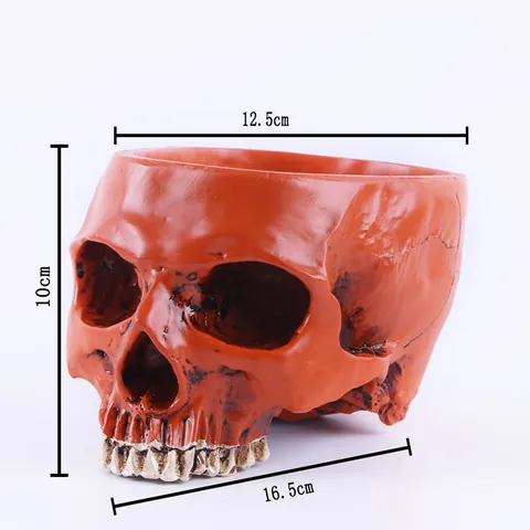 Halloween Skull Flower Pot Resin Succulent Planter Gothic Home Decor Ornament Movie Scene Prop Vintage Orange Red Garden Pot