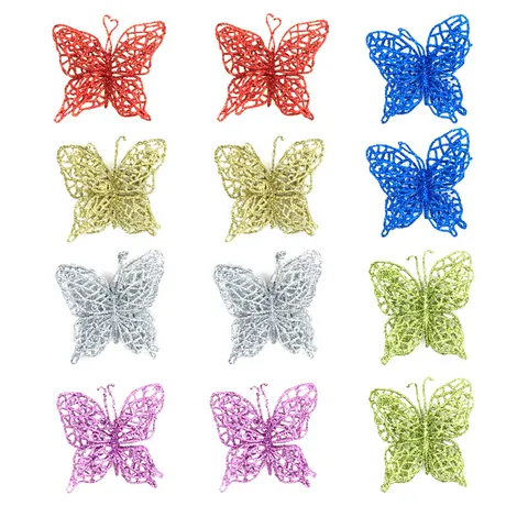 PVC Christmas Glitter Butterfly Ornaments Hollow DIY Xmas Tree Hanging Decorations For Home Party Festival Wedding Decor