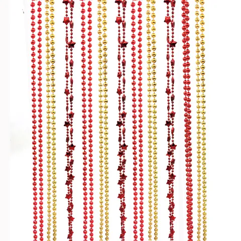 Christmas Tree Bead Chain Ornaments Plastic Electroplated Metallic Star Round Beads Garland For Holiday Party Home Decor