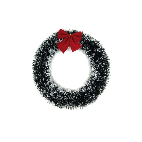 Christmas Tinsel Wreath with Red Bow Xmas Green White Door Wall Hanging Decoration for Home Party Festive PVC Iron Ornament