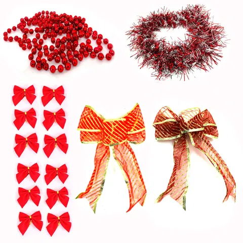 Festive Christmas Tree Ornament Set Including Hollow Stars Bells Reindeer Bows And Tinsel Garlands For Holiday Home Party Decoration
