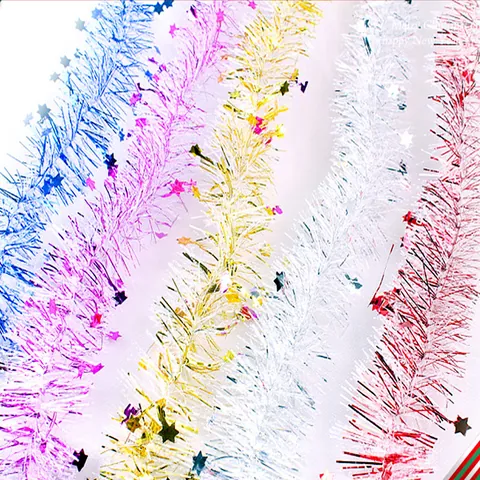 Christmas Star Tinsel Garland Sparkling Metallic PVC Hanging Streamer For New Year Holiday Party Festive Home Decor