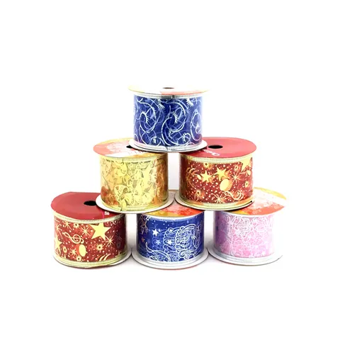 Nastro Natalizio in Tessuto Bronzato Per Confezioni Regalo Decorazione Albero di Natale Motivo a Stella Nota Musicale Accessori