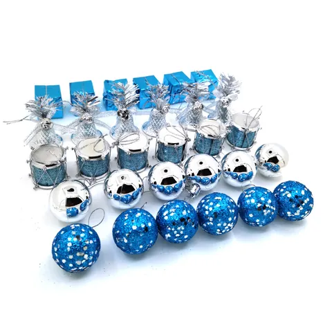 Coffret d'Ornements de Boules de Noël Rouge Or Bleu Argent Décorations à Suspendre Pour Fête de Noël Sapin Maison