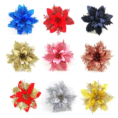 Glitzer Künstliche Weihnachtsstern Blumen Weihnachtsbaum Dekorationen DIY Kranz Girlanden Party Haus Schmuck Festliche Vorräte