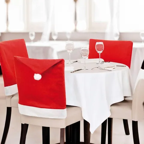 Weihnachtsmütze Stuhlbezüge Rot Vliesstoff Esszimmerstuhl Rückenlehnenbezüge Weihnachten Bankett Party Zuhause Deko Zubehör