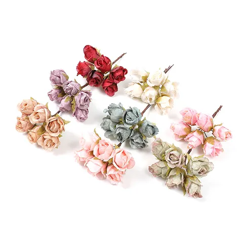Bouquet di Rose Artificiali Vintage in Tessuto di Seta Fiore Fatto a Mano per Casa Matrimonio Festa Decorazione Fai da Te