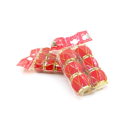 Red Flocked Mini Christmas Drum Hanging Ornaments Gold Thread Decoration For Christmas Tree Holiday Party Home Festival Decor