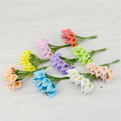 Ramo de Flores de Cala Artificiales Mini de Espuma PE para Bodas Fiesta Caja de Regalo Decoración del Hogar Bricolage Estilo Pastoral Flora Artesanal