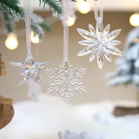 Transparente Acryl Weihnachtsbaumschmuck Schneeflocke Engel Stern Rentier Eiszapfen Anhänger Kristall Effekt Hängende Dekorationen Für Festival Zuhause Party