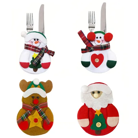 Christmas Table Decoration Cutlery Bags Non-Woven Fabric Santa Claus Snowman Reindeer Silverware Holders For Restaurant Party Hotel Decor