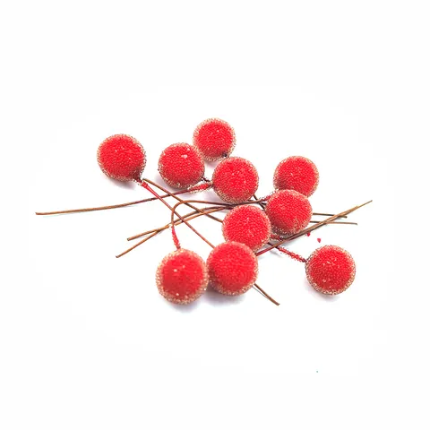 Artificial Berry Stippled Frosted Cherry Berries For DIY Christmas Decoration Gift Box Embellishment Foam Iron Wire Stem