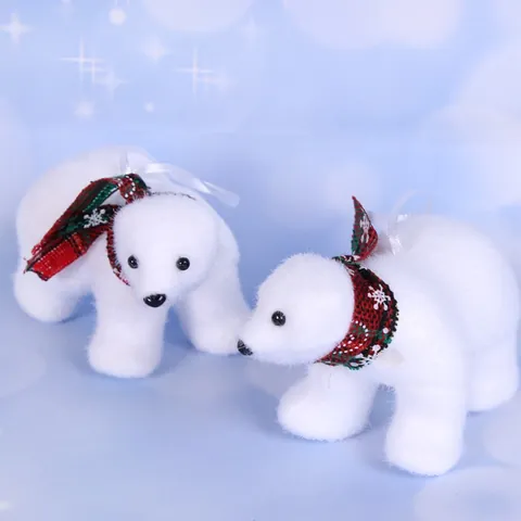 White Christmas Polar Bear Hanging Ornament With Scarf For Christmas Tree Decoration Cute Plush Bear Doll Pendant