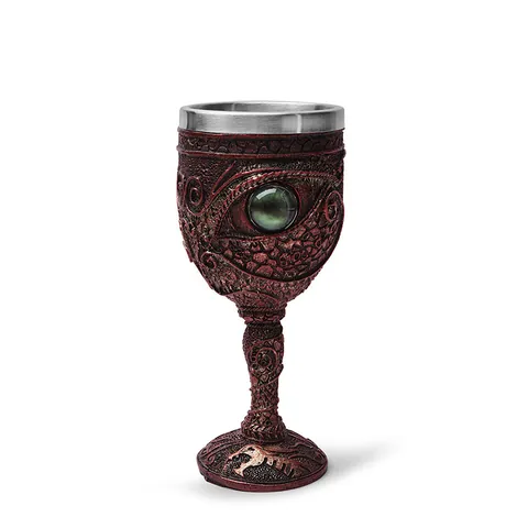 Gothic Dragon Skull Resin Wine Glass With Stainless Steel Liner Vintage Fantasy Dragon Eye Goblet For Halloween Party Decor