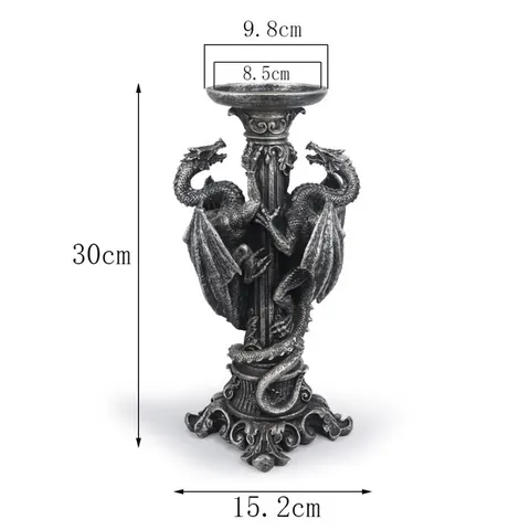 Candelabro Gótico de Resina con Calavera Halloween Dragón Esqueleto Estilo Oscuro Retro Decoración de Mesa Regalo