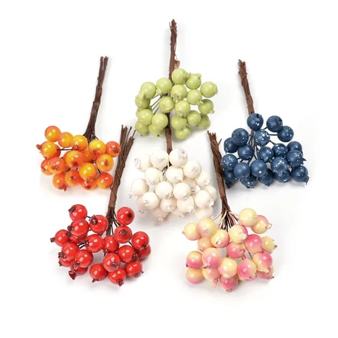 Ramo de Flores de Bayas de Navidad Artificiales Material para Guirnaldas DIY Tallos de Bayas de Espuma Para Fiestas Boda Caja de Regalo Decoración del Hogar