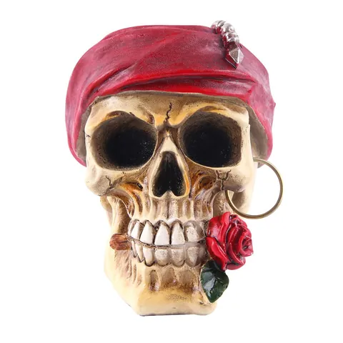 Statuetta Teschio Rosa Pirata Scultura Testa Scheletro in Resina Gotico San Valentino Halloween Decorazione Casa Ufficio