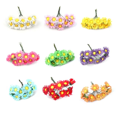 100pcs Mini Artificial Sunflower Daisy Flowers Silk Cloth Fake Flowers With Stems For DIY Wedding Garland Headbands Home Decor