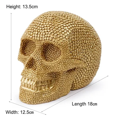 Luxury Golden Resin Skull Mask Rhinestone Inlaid Halloween Party Decoration Horror Ghost Headpiece Masquerade Ball Props