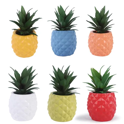 Creative Pineapple Resin Ornament With Artificial Succulent Potted Plant Nordic Office Desk Decor Home Decoration Gifts