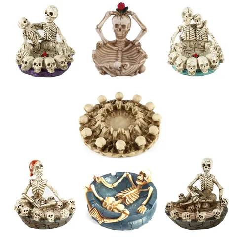 Vintage Harz Totenkopf Aschenbecher Gotisch Kreatives Skelett Kopf Ornament Halloween Geschenk Für Zuhause Büro Tischdeko