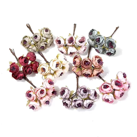 Bouquet di Boccioli di Rosa Artificiali in Stile Europeo Retro in Tessuto di Seta Mini Rose per Fai da Te Ghirlanda di Matrimonio Casa