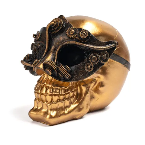 Steampunk Halloween Schedel Ornament Hars Gouden Schedel Standbeeld Met Tandwiel Masker Retro Industrieel Decoratief Figuur Huis