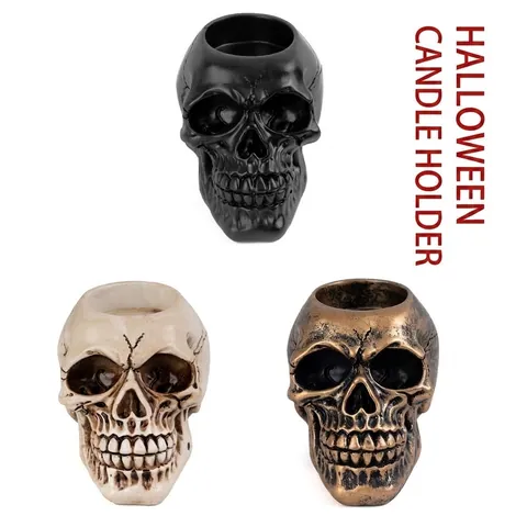 Halloween Resin Skull Ashtray Candle Holder Gothic Skeleton Head Figurine Retro Home Decor Office Ornament Tabletop Statue