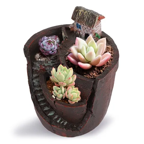 Creatieve Hars Sukkulenten Bloempot Miniatuur Landschap Pot Retro Rots Textuur Huis Trap Desktop Tuin Decoratie Ornament