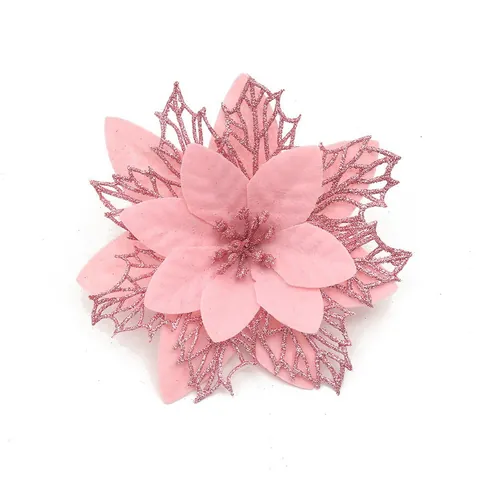 Artificial Christmas Poinsettia Flowers Glitter Hollow Out Design Floral Ornaments For Christmas Tree Decoration Home Wedding Gold Red Silver Blue White